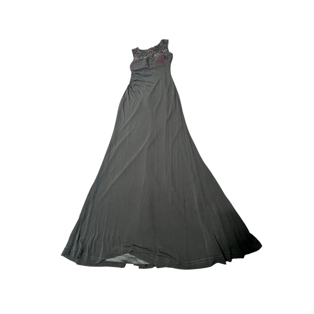 David Meister Evening Gown Womens 2 Black Red Beaded Embellished Rucked Detail